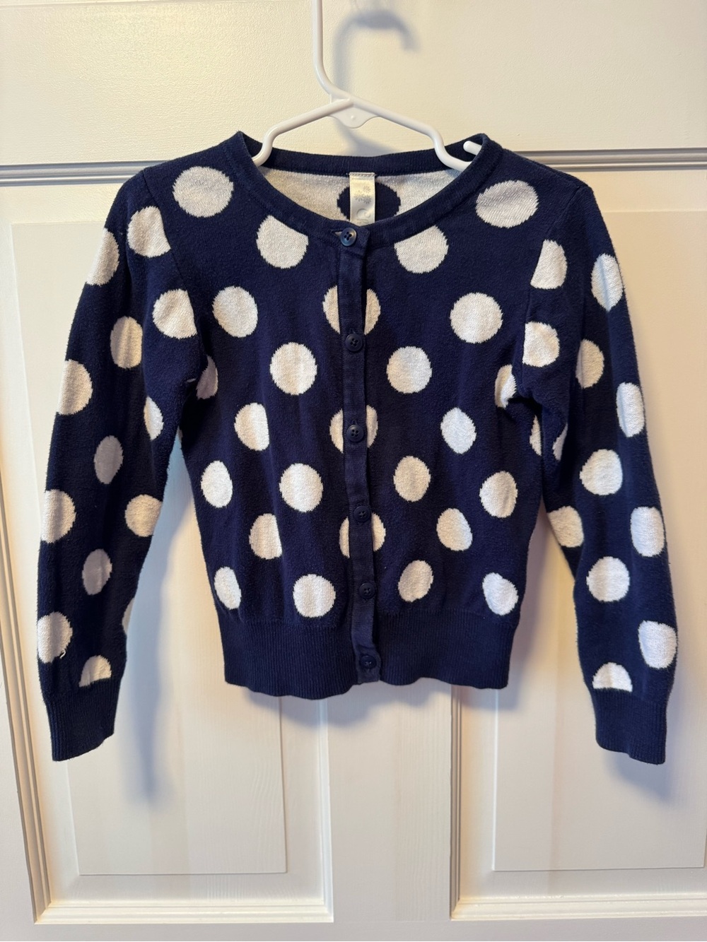 Cherokee Navy and White Polka Dot Button Cardigan